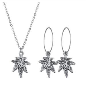 420 flower Leaf Herb 3 Piece Set Necklace and Earrings